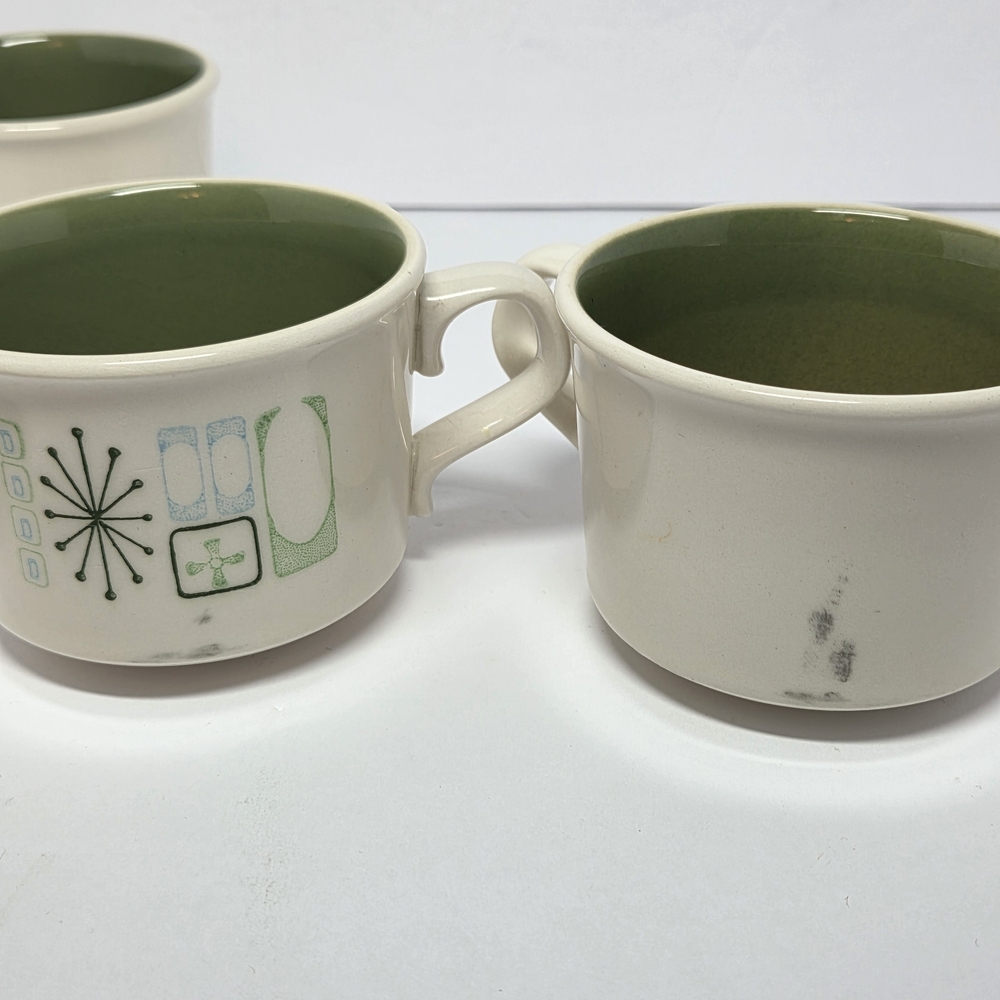 Atomic Starburst Pattern MCM Set Of 4 Coffee Or Tea Cups 1960s - Picture 5 of 8